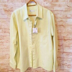 NWT Zara Light Yellow Men's Cotton Button Up Jacket/Shirt Size L